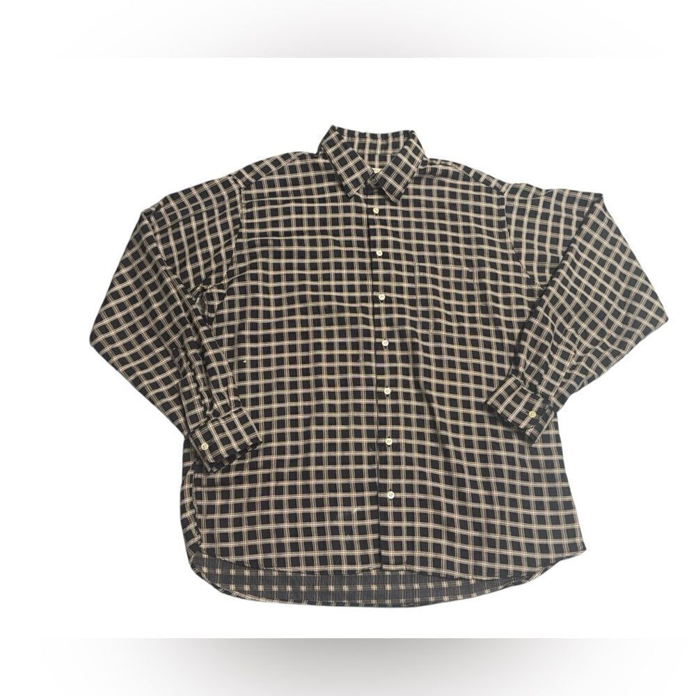 Men's 2000s BURBERRY LONDON Black Gold Check button down Dress Shirt X large